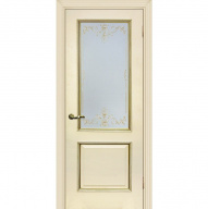 Дверь межкомнатная Мариам Мурано-1 экошпон Магнолия белое багет с тиснением патина золото стекло сатинат золото 2000х800 мм