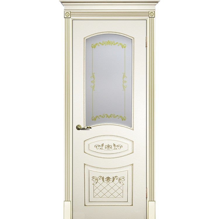 Дверь межкомнатная Текона Смальта 05 Слоновая кость RAL 1013 патина золото стекло белый сатинат 2000х800 мм