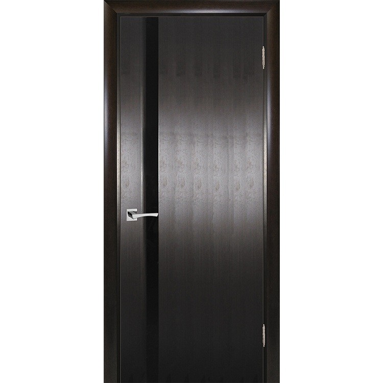Дверь межкомнатная Текона Страто 01 шпон Черный дуб тонированный стекло черный триплекс 2000х600 мм