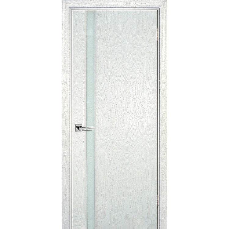 Дверь межкомнатная Текона Страто 01 шпон Ясень айсберг стекло молочный триплекс 1900х600 мм