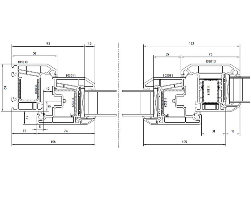 Окно ПВХ двухкамерное  1450х1440 мм двухстворчатое створка поворотно-откидная правая
