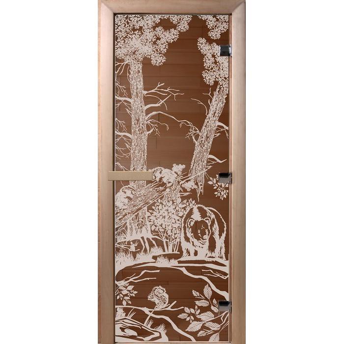 Дверь для сауны стеклянная Doorwood DW00933 Мишки в лесу бронза 800х2000 мм