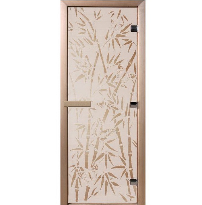 Дверь для сауны стеклянная Doorwood DW00059 Бамбук и бабочки сатин 700х1900 мм