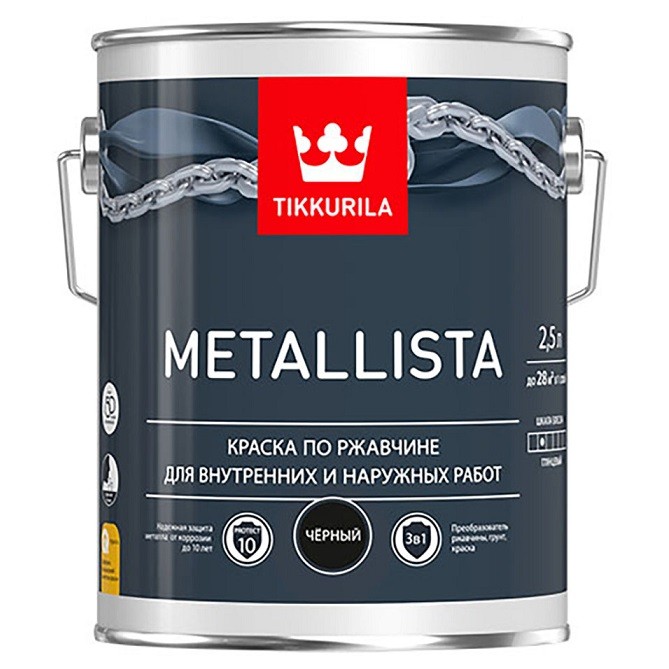 Краска по ржавчине Tikkurila Metallista глянцевая серая 2,5 л