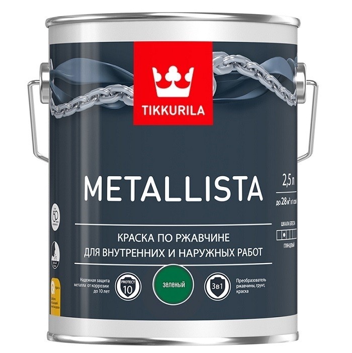 Краска по ржавчине Tikkurila Metallista глянцевая черная 2,5 л