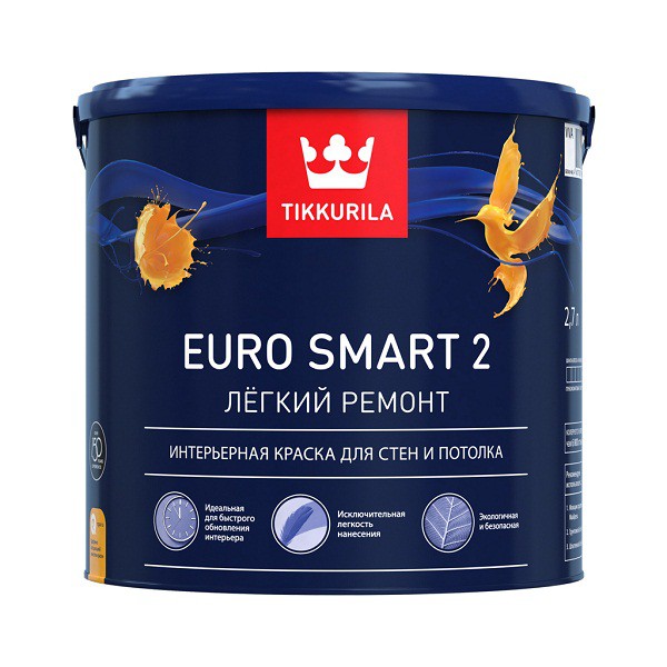 Краска интерьерная Tikkurila Euro Smart-2 база VVA глубокоматовая 0,9 л