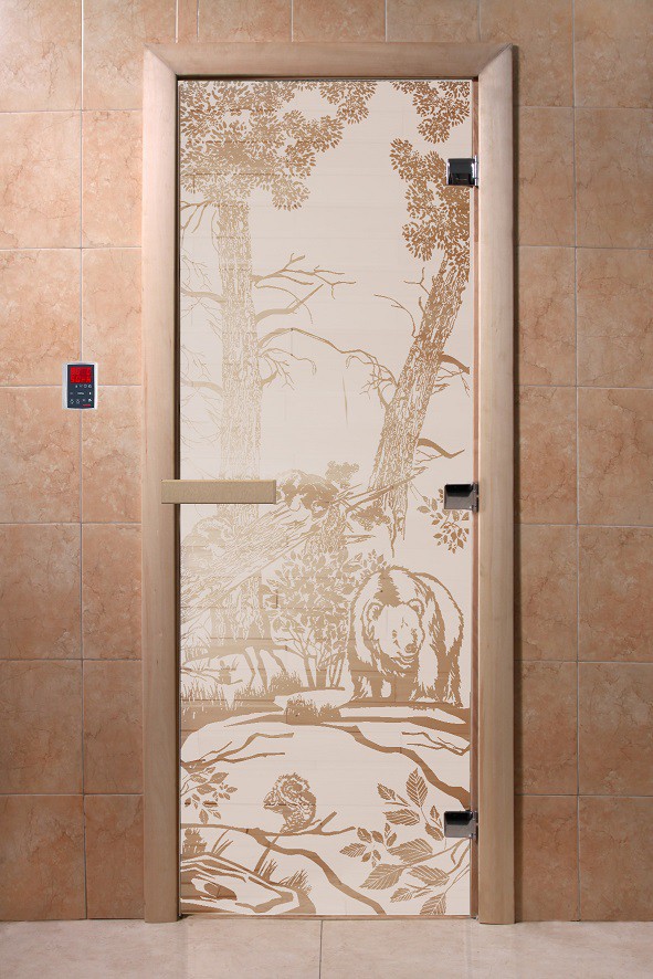 Дверь для сауны стеклянная Doorwood DW00936 Мишки в лесу сатин 700х1900 мм