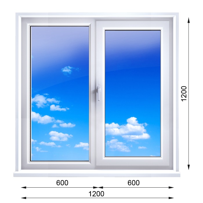 Окно ПВХ однокамерное  1200х1200 мм двухстворчатое створка поворотно-откидная правая