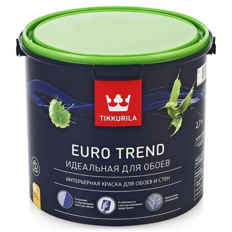 Краска для обоев и стен Tikkurila Euro Trend основа А 0,9 л