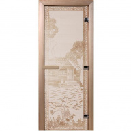 Дверь для сауны стеклянная Doorwood DW00920 Банька в лесу сатин 700х1900 мм