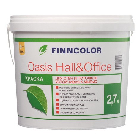Краска для стен и потолков Tikkurila Finncolor Oasis Hall" Office основа А 9 л