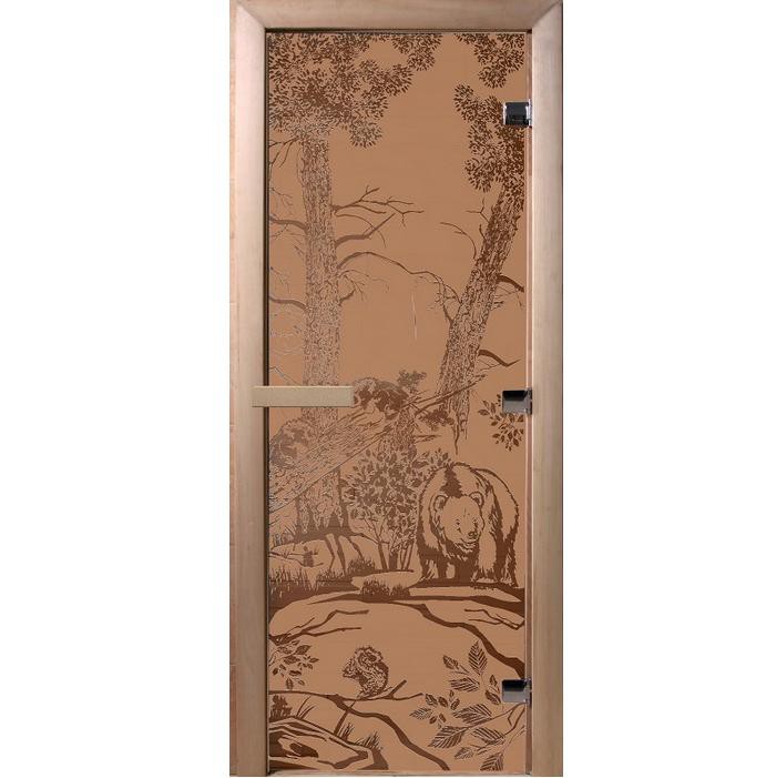 Дверь для сауны стеклянная Doorwood DW00938 Мишки в лесу бронзовая матовая 700х1900 мм