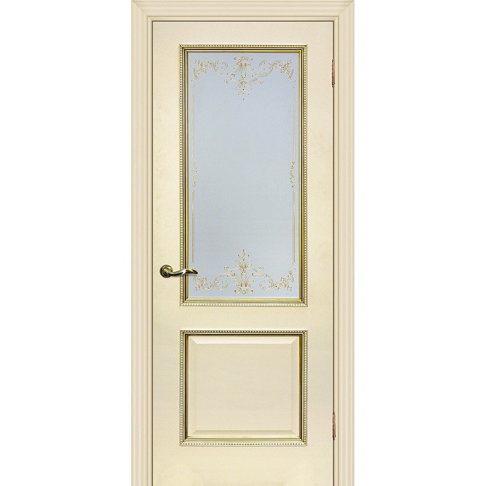 Дверь межкомнатная Мариам Мурано-1 экошпон Магнолия багет с тиснением патина золото 1900х600 мм