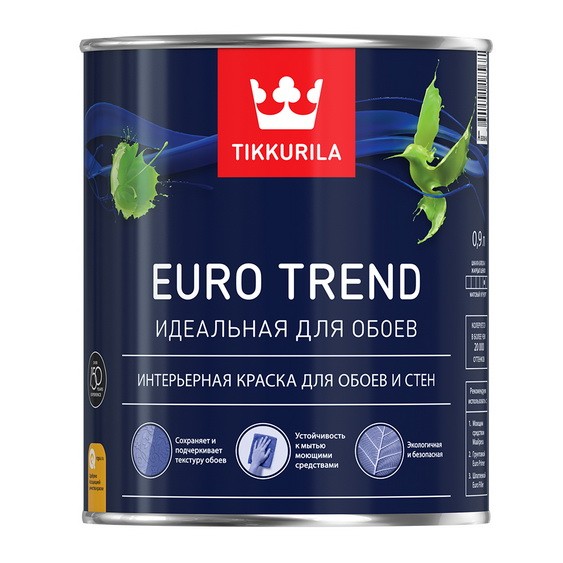 Краска для обоев и стен Tikkurila Euro Trend основа А 9 л