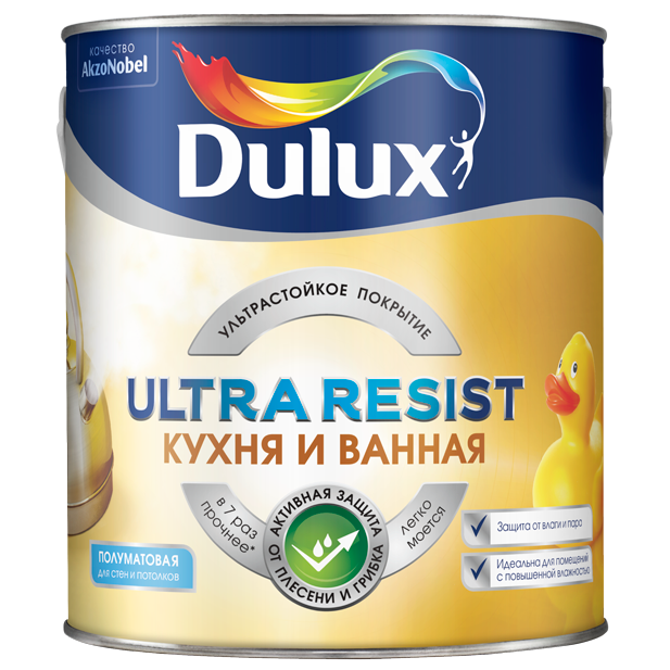 Краска Dulux Ultra Resist для кухни и ванной BW полуматовая 1 л