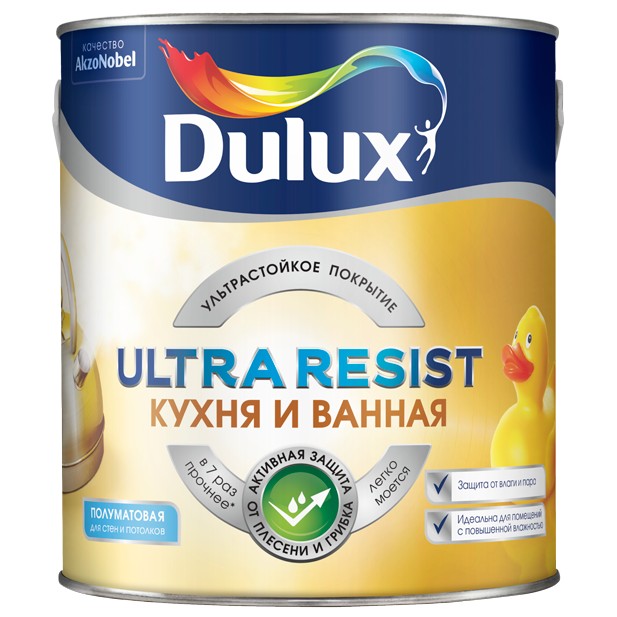 Краска Dulux Ultra Resist для кухни и ванной база BС полуматовая 0,9 л