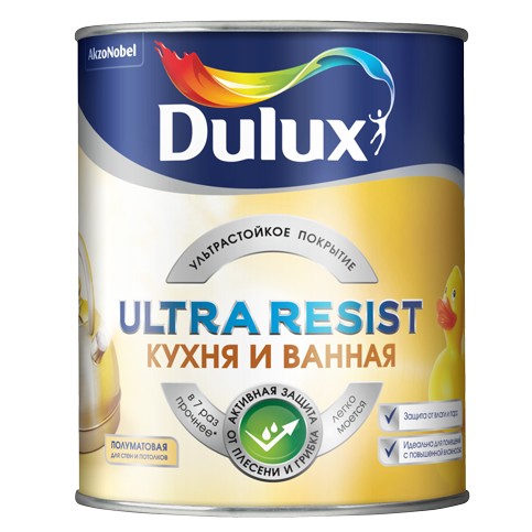 Краска Dulux Ultra Resist для кухни и ванной база BW полуматовая 2,5 л