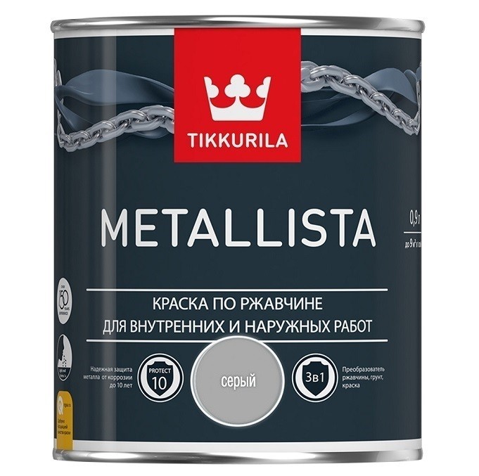 Краска по ржавчине Tikkurila Metallista глянцевая черная 0,9 л