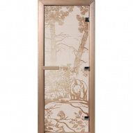 Дверь для сауны стеклянная Doorwood DW00936 Мишки в лесу сатин 700х1900 мм