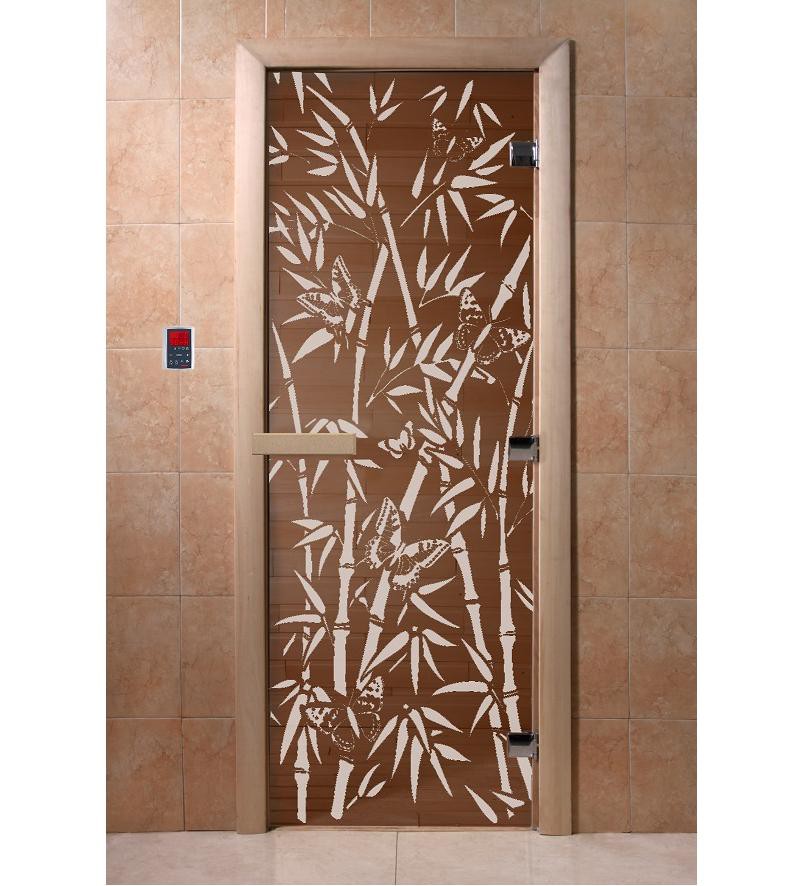 Дверь для сауны стеклянная Doorwood DW00055 Бамбук и бабочки бронза 700х1900 мм