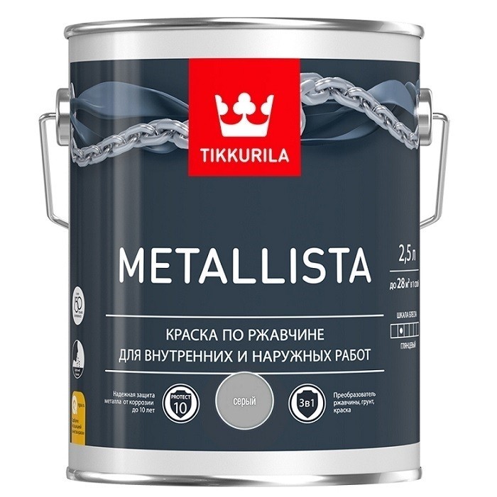 Краска по ржавчине Tikkurila Metallista глянцевая серая 2,5 л