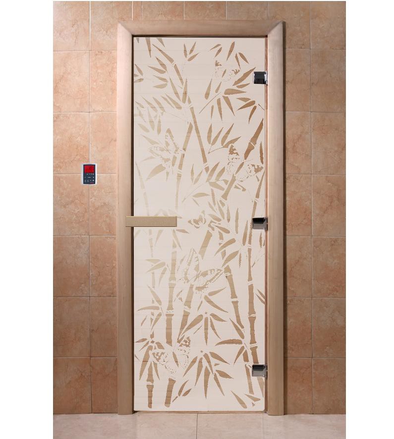 Дверь для сауны стеклянная Doorwood DW00060 Бамбук и бабочки сатин 800х2000 мм