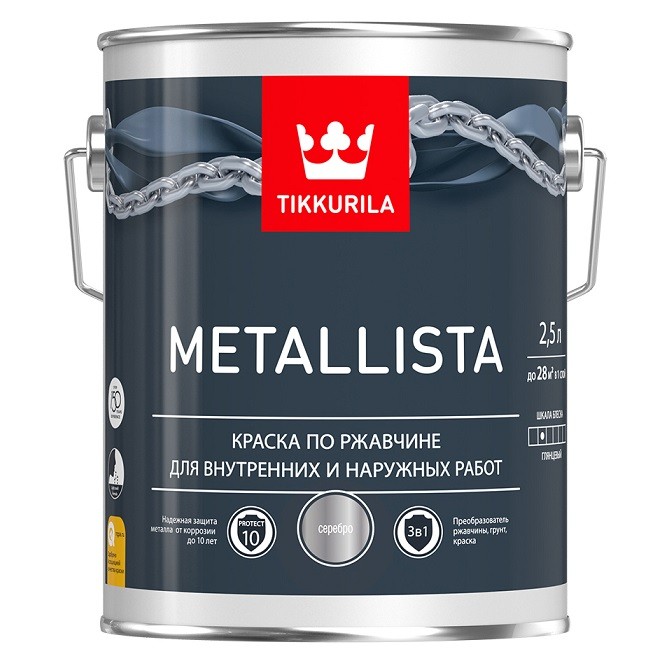 Краска по ржавчине Tikkurila Metallista глянцевая черная 2,5 л