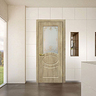 Дверь межкомнатная Мариам Сиена-1 ПВХ шале Дуб песочный стекло белый сатинат золото 2000х600 мм