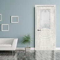 Дверь межкомнатная Мариам Сиена-1 ПВХ шале Дуб жемчужный стекло белый сатинат серебро 2000х600 мм