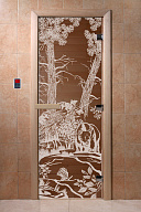 Дверь для сауны стеклянная Doorwood DW00932 Мишки в лесу бронза 700х1900 мм