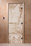 Дверь для сауны стеклянная Doorwood DW00937 Мишки в лесу сатин 800х2000 мм