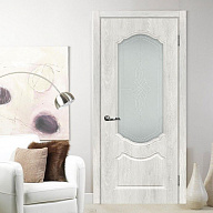 Дверь межкомнатная Мариам Сиена-2 ПВХ шале Дуб жемчужный стекло белый сатинат серебро 2000х800 мм