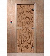 Дверь для сауны стеклянная Doorwood DW00058 Бамбук и бабочки бронза матовая 800х2000 мм