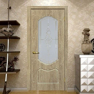 Дверь межкомнатная Мариам Сиена-2 ПВХ шале Дуб песочный стекло белый сатинат золото 2000х800 мм