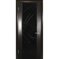 Дверь межкомнатная Текона Страто 02 шпон Черный дуб тонированный стекло черный триплекс гравировка Роса левая 2000х900 мм