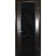 Дверь межкомнатная Текона Страто 02 шпон Черный дуб тонированный стекло черный триплекс гравировка Роса правая 2000х600 мм